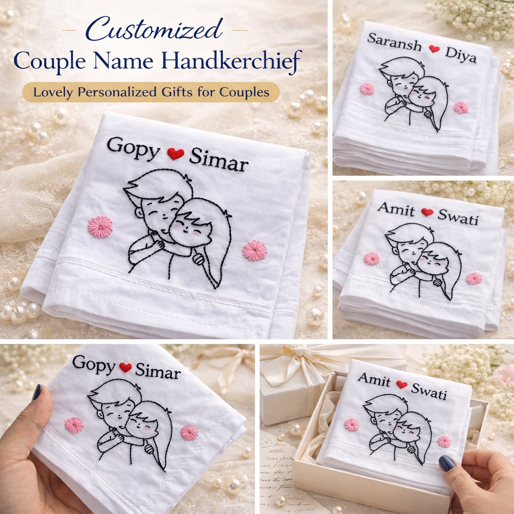 Couple Hugging Embroidered Handkerchief