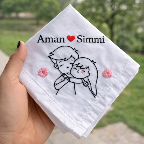 Couple Hugging Embroidered Handkerchief