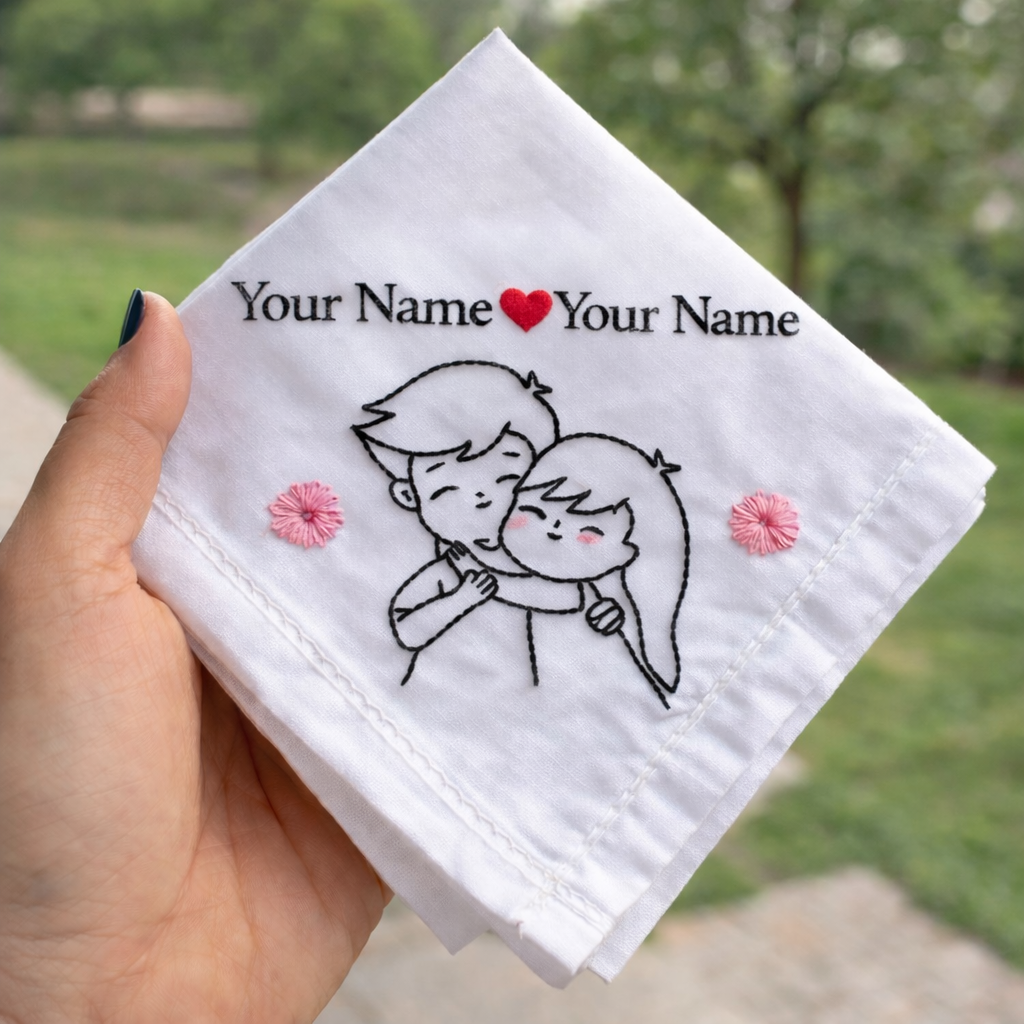 Couple Hugging Embroidered Handkerchief